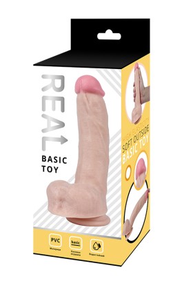 Реалистичный фаллоимитатор REAL с мошонкой на присоске, PVC, 23x4,5 см.