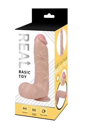Реалистичный фаллоимитатор REAL с мошонкой на присоске, PVC, 21x4,5 см.