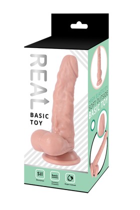 Реалистичный фаллоимитатор REAL с мошонкой на присоске, silicone, 17,5х3,5 см.