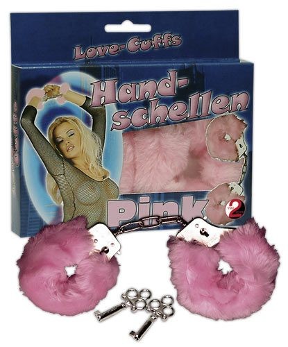 Металлические наручники в меховой съемной оболочке.Цвет - розовый