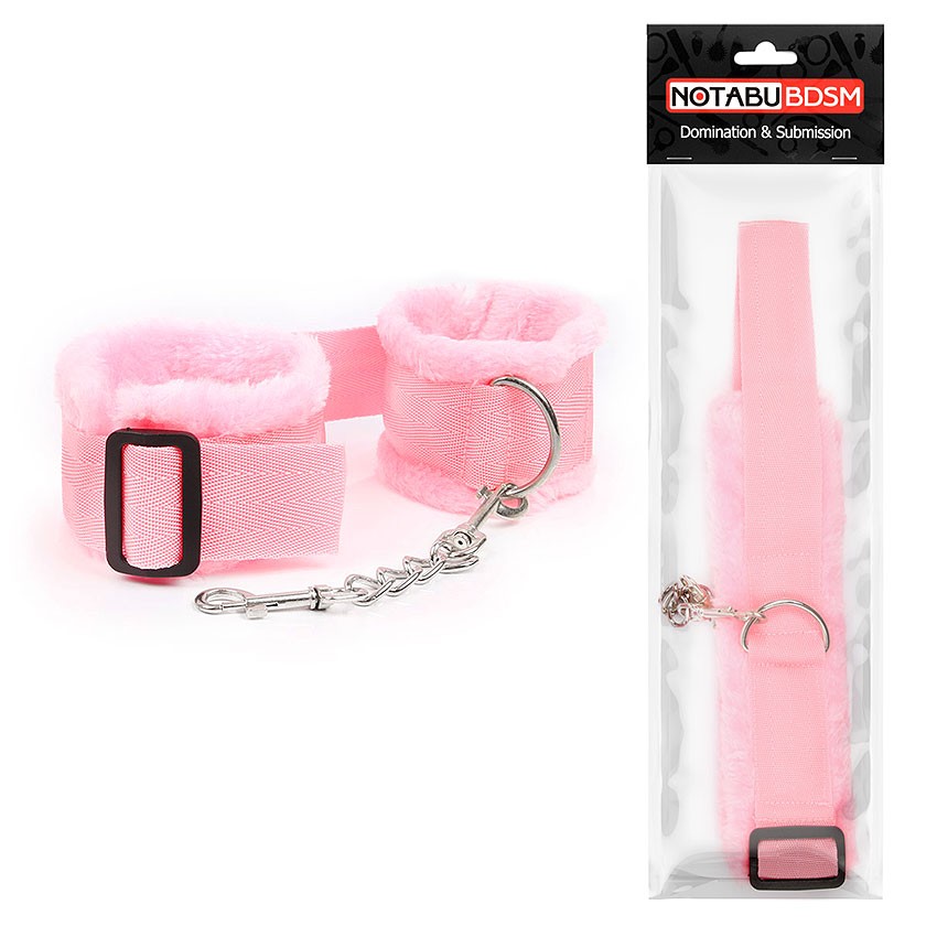 Меховые наручники розовые