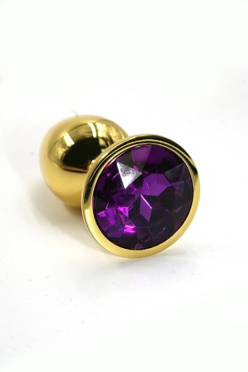 Золотая анальная пробка с ярко-фиолетовым кристаллом (Small)