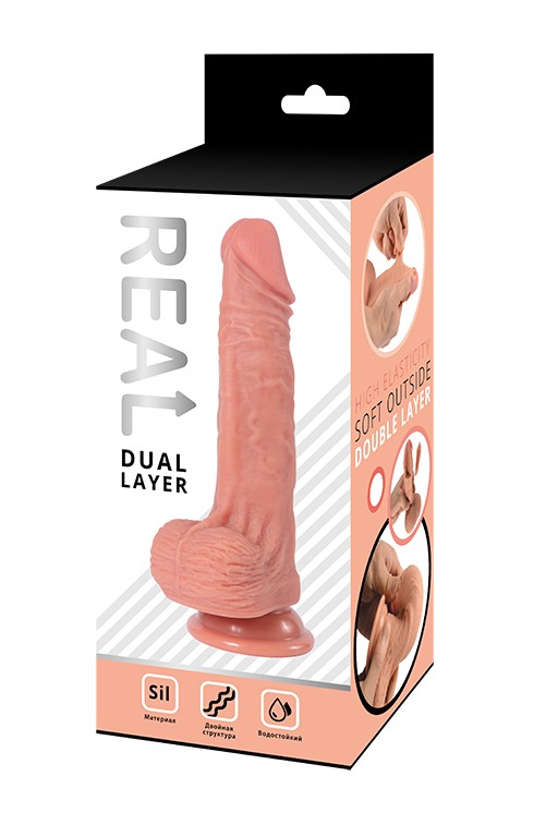 Реалистичный фаллоимитатор Real Dual Layer, dual silicone, 15х3,8 см.
