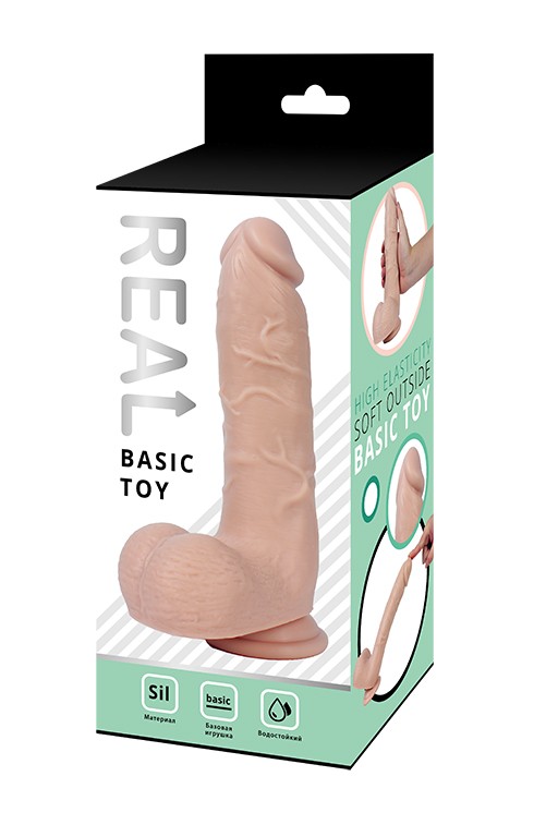Реалистичный фаллоимитатор REAL с мошонкой на присоске, silicone, 17x4,5 см.
