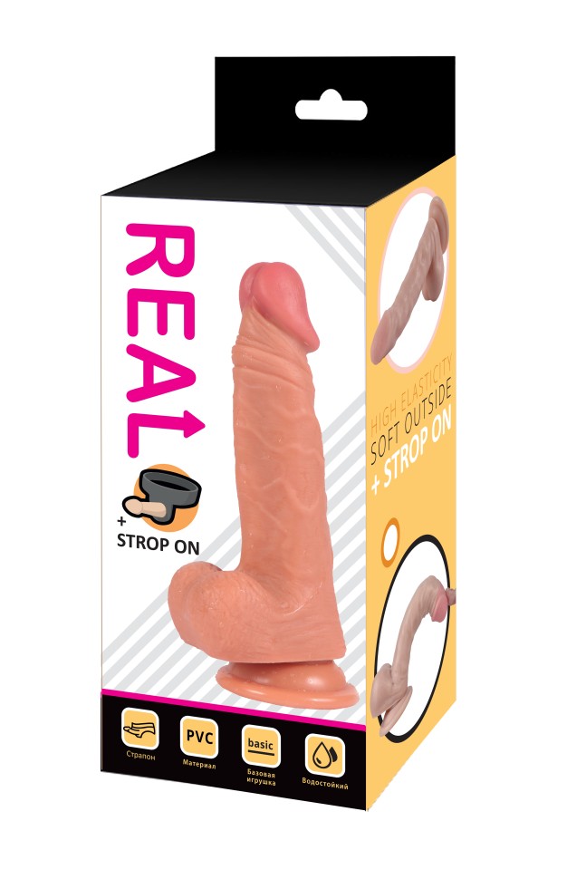 Страпон с реалистичной насадкой на присоске REAL (17 х 3,5 см.)