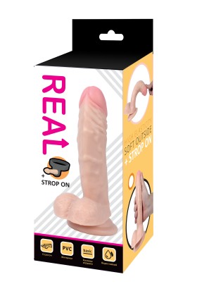 Страпон с реалистичной насадкой на присоске REAL (21x4 см.)