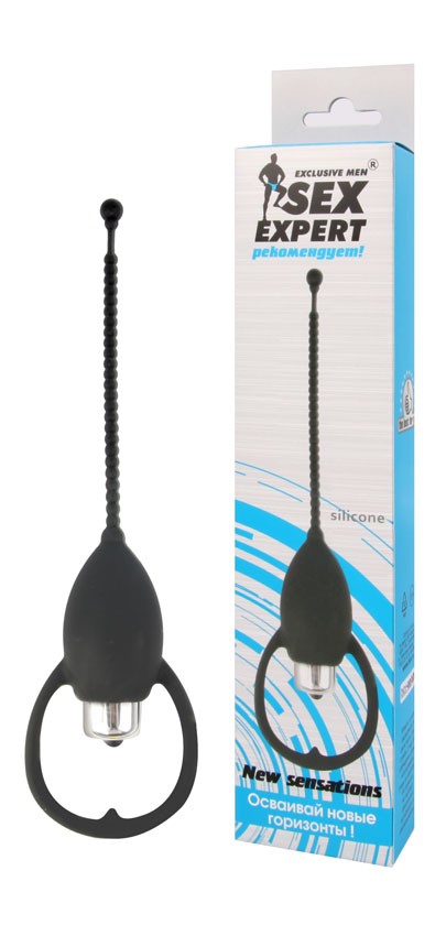 Уретральный стимулятор с вибрацией, 7 режимов вибрации, L рабочей части 170 мм D 8 мм, цвет чёрный