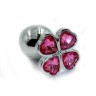 Серебряная анальная пробка с ярко-розовыми кристаллами в форме цветка (Small)
