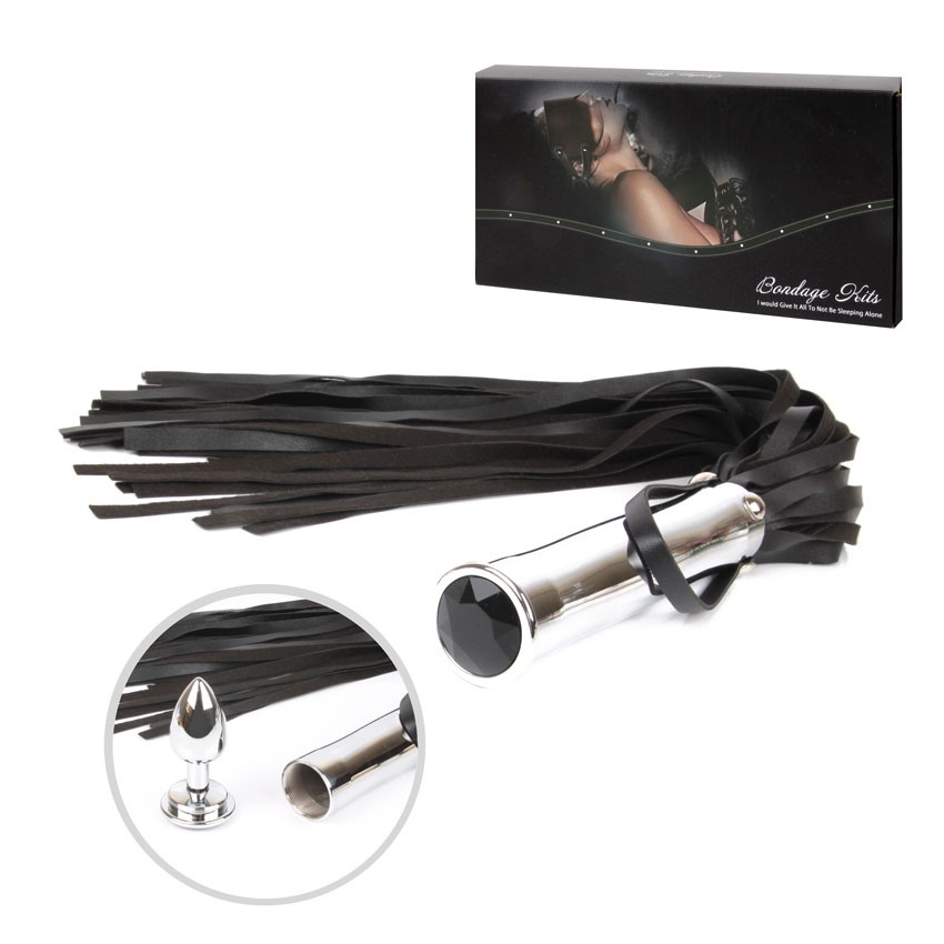 Плеть + Втулка L рукояти 150 мм L хвоста 420 мм, L втулки 70 мм D втулки 25 мм, цвет чёрный