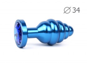Втулка анальная BLUE PLUG MEDIUM (синяя), L 80 мм D 34 мм, вес 90г, цвет кристалла синий