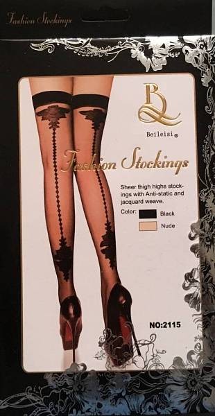 Чулки Fashion Stockings черные с рисунком, (44-48)