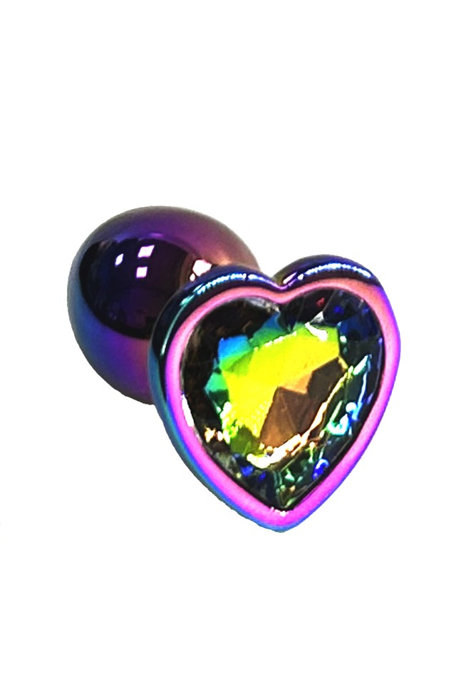 Анальная пробка из алюминия с кристаллом в форме сердца цвета неохром(Small)