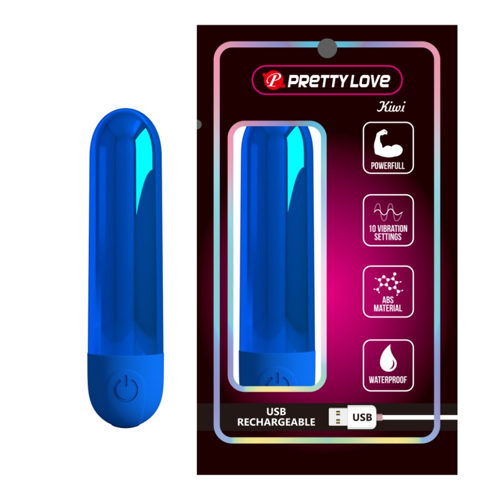 Вибропуля Pretty Love Kiwi USB, 10 режимов вибрации, синий