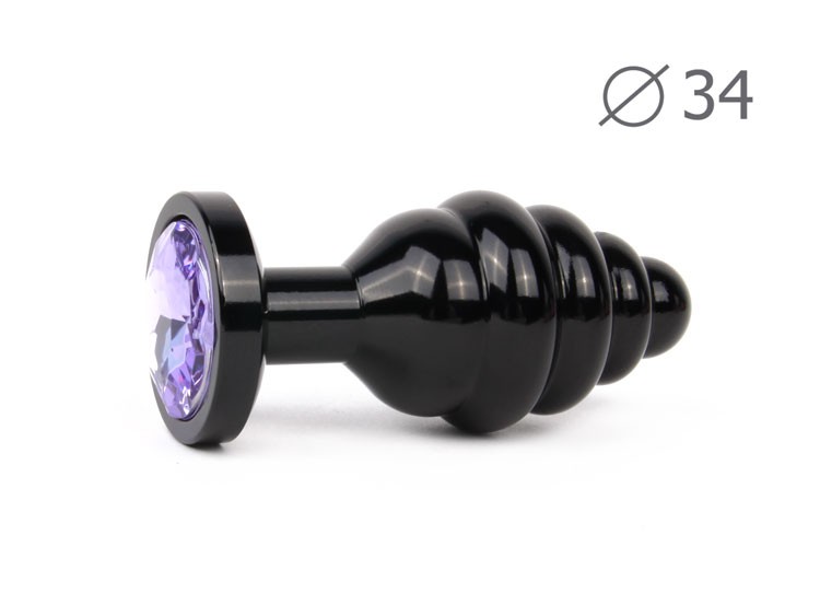 Втулка анальная BLACK PLUG MEDIUM (чёрная), L 80 мм D 34 мм, вес 90г, цвет кристалла светло-фиолетов