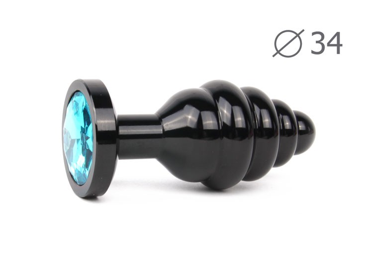 Втулка анальная "Black plug medium" (чёрная), L 80 мм D 34 мм, вес 90г, цвет кристалла голубой
