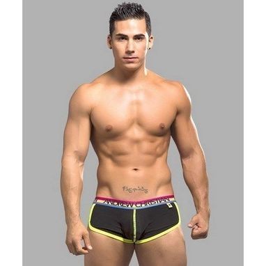 Мужские трусы боксеры черные с цветной резинкой Andrew Christian XL
