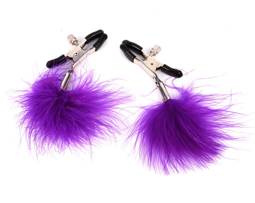 Зажимы на соски с пушком фиолетовый