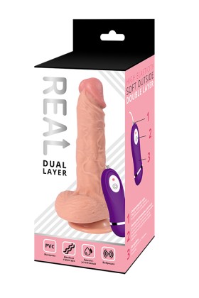 Реалистичный фаллоимитатор REAL Dual Layer с вибрацией пультом управления, dual PVC, 23х4 см