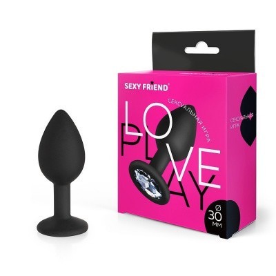 Втулка анальная, L 73 мм D 30 мм, чёрная, цвет кристалла бесцветный, силикон