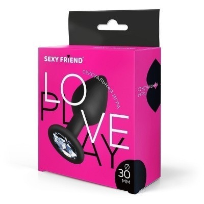 Втулка анальная, L 73 мм D 30 мм, чёрная, цвет кристалла бесцветный, силикон