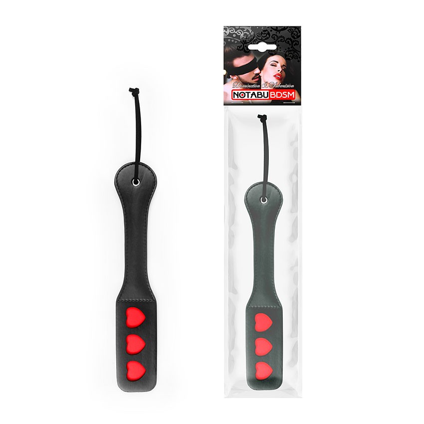 Шлепалка с сердечками L 320 мм, цвет чёрный/красный