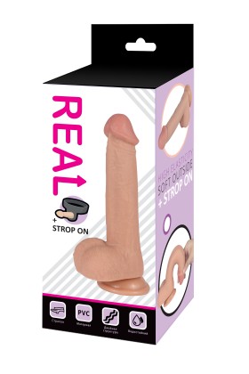 Страпон с реалистичной насадкой на присоске REAL (23x4 см.)