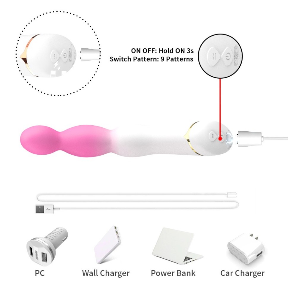 Оригинальный вибромассажёр L 215 мм D 33 мм, 9 режимов вибрации