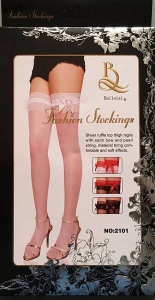Чулки Fashion Stockings, черные с красным бантом, 44-48