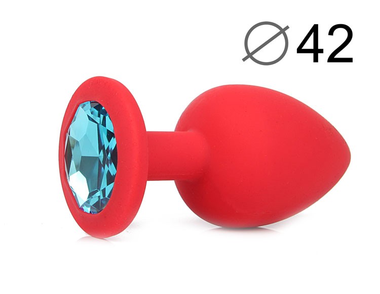 Втулка анальная L 95 мм D 42 мм, красная, цвет кристалла голубой, силикон