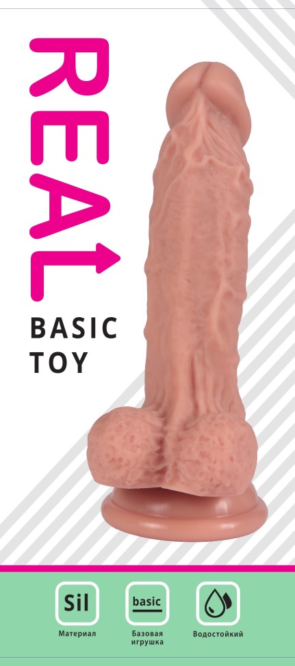 Реалистичный фаллоимитатор REAL с мошонкой на присоске, silicone, 17 х 3,6 см.