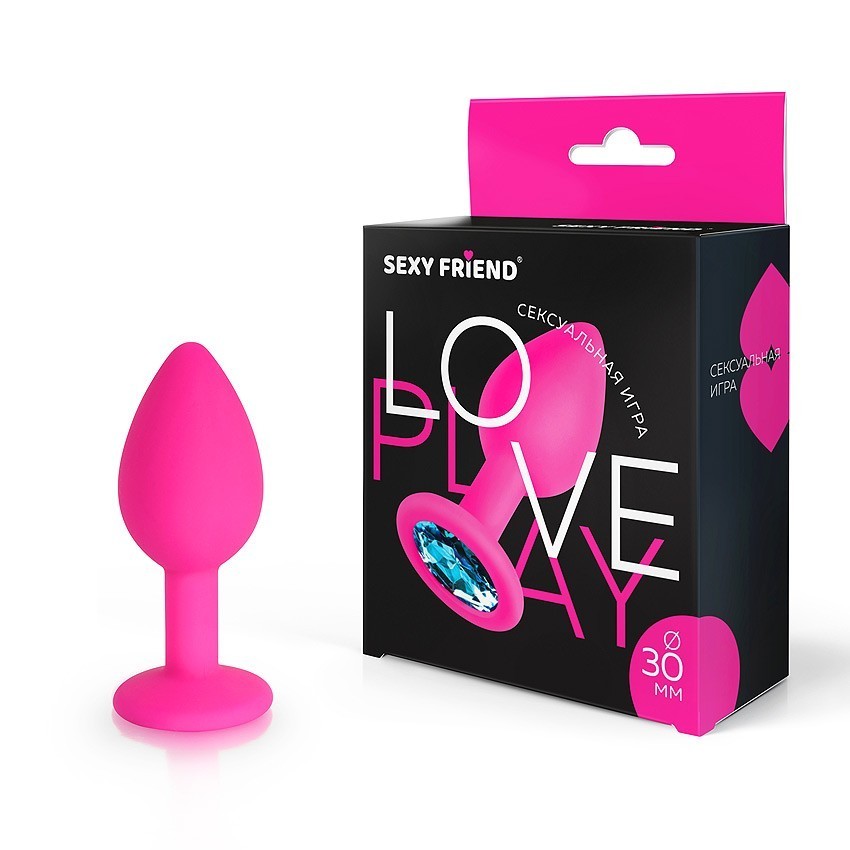 Втулка анальная фуксия, цвет кристалла голубой, силикон, L 73 мм, D 30 мм