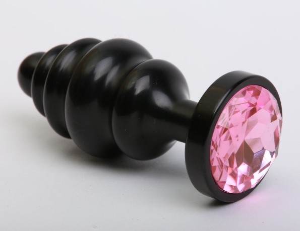 Анальная пробка фигурная 3,5 х 8,2 см металл черная розовый страз