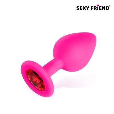 Силиконовая анальная втулка фуксия, цвет кристалла красный, силикон, L 80 мм, D 35 мм,