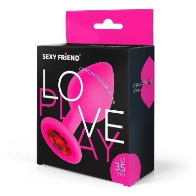 Силиконовая анальная втулка фуксия, цвет кристалла красный, силикон, L 80 мм, D 35 мм,