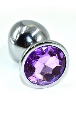 Серебряная анальная пробка с фиолетовым кристаллом (Large)