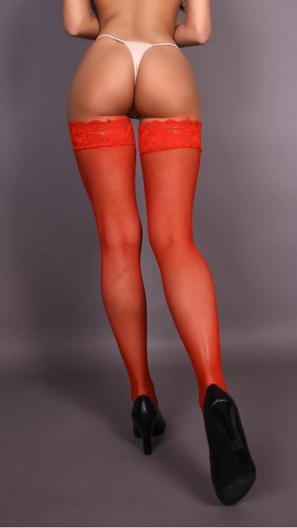 Чулки в мелкую сетку S/L красные